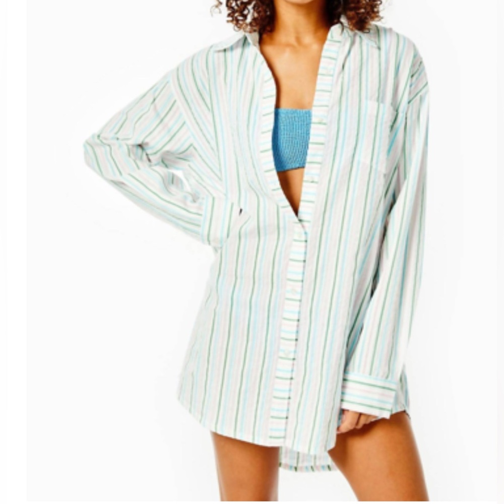 Addison Bay Women’s Naples Shirt Dress/Beach Coverup Multi Strip Size XS
